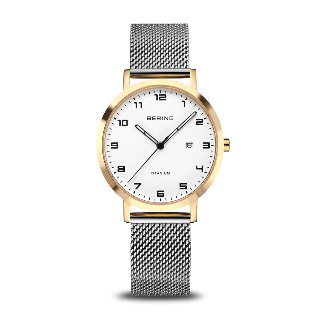 Montre titane 2 tons (blanc et jaune), fond blanc - 18634-010 - Bering