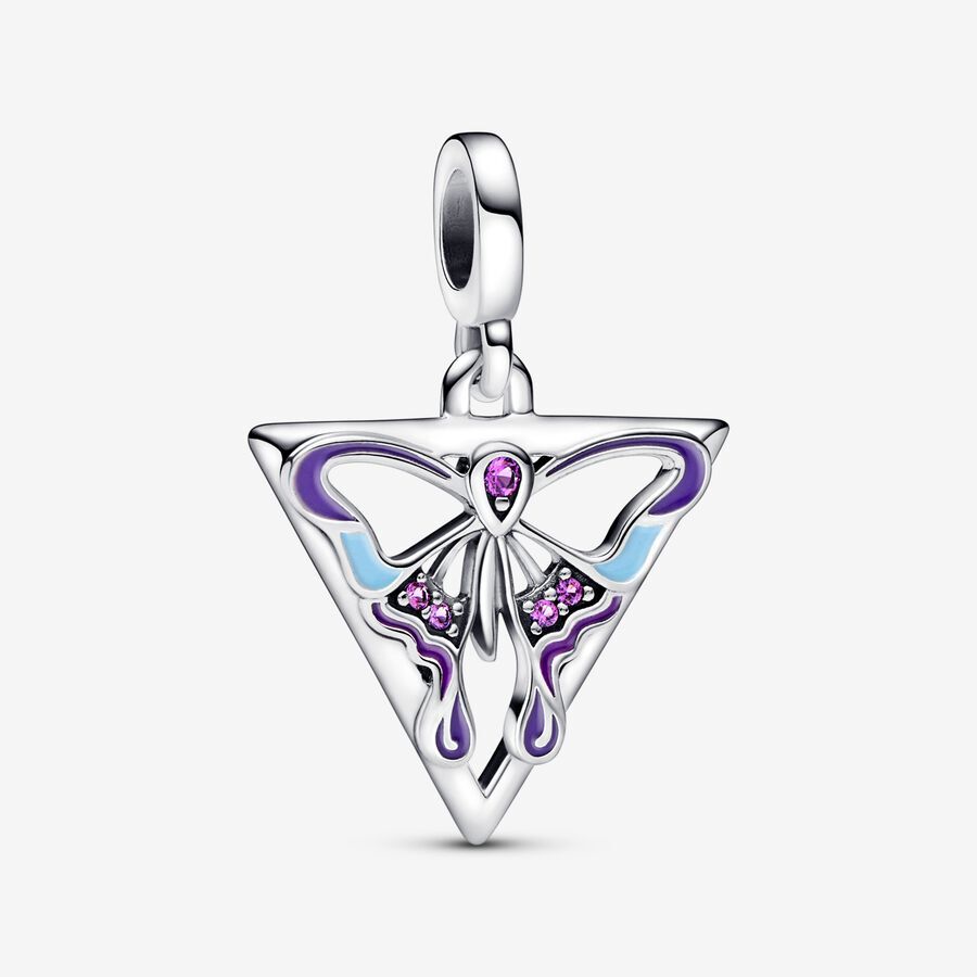 Médaillon papillon pandora me, argent, émaux mixtes, cristal mauve - 792306C01 - Pandora