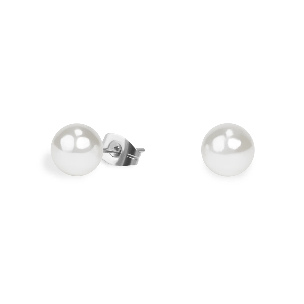 Boucles d'oreilles fixes acier inoxydable, perles 7 millimètres - T411E104WH - Mia