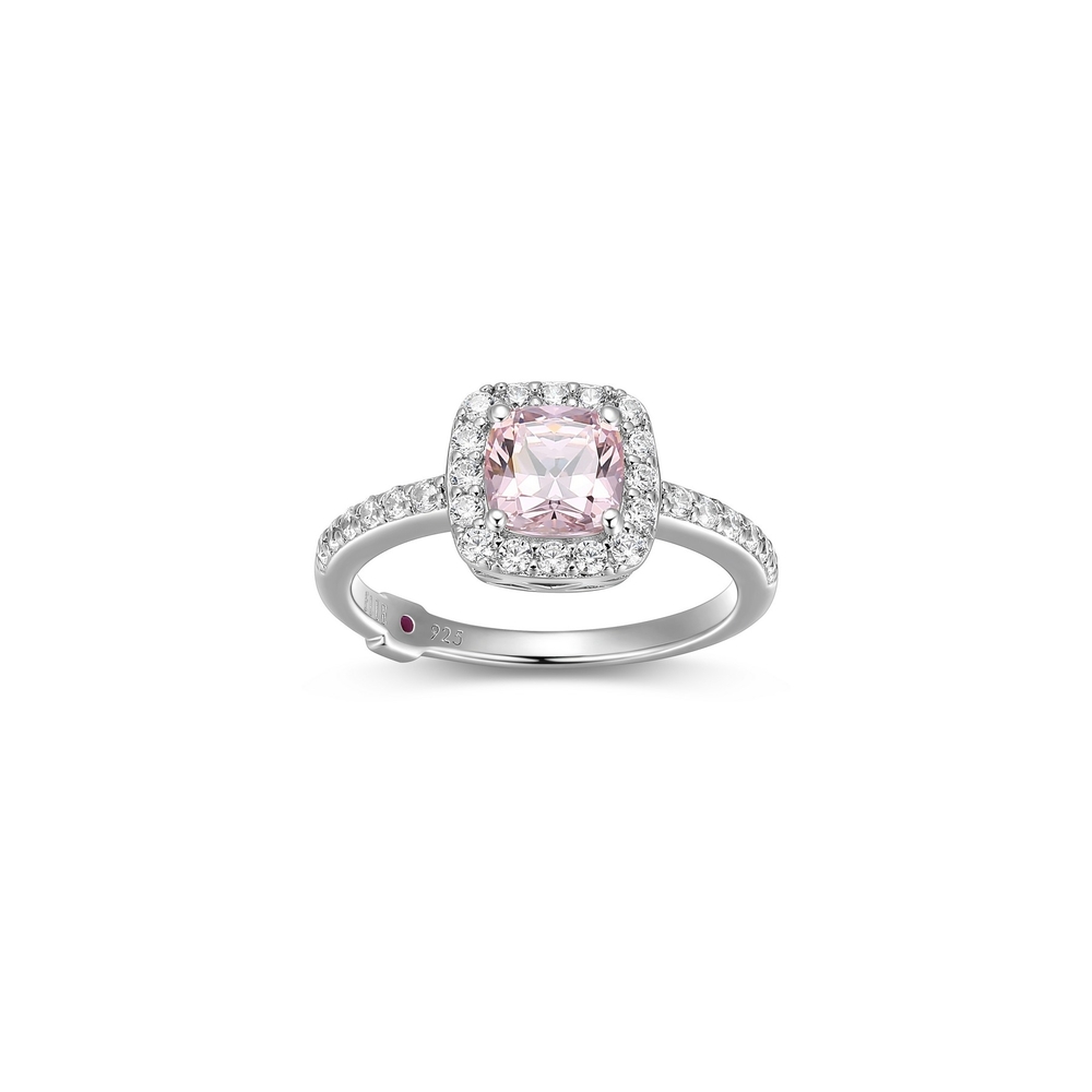 Bague argent rhodié, zircons blancs/rose