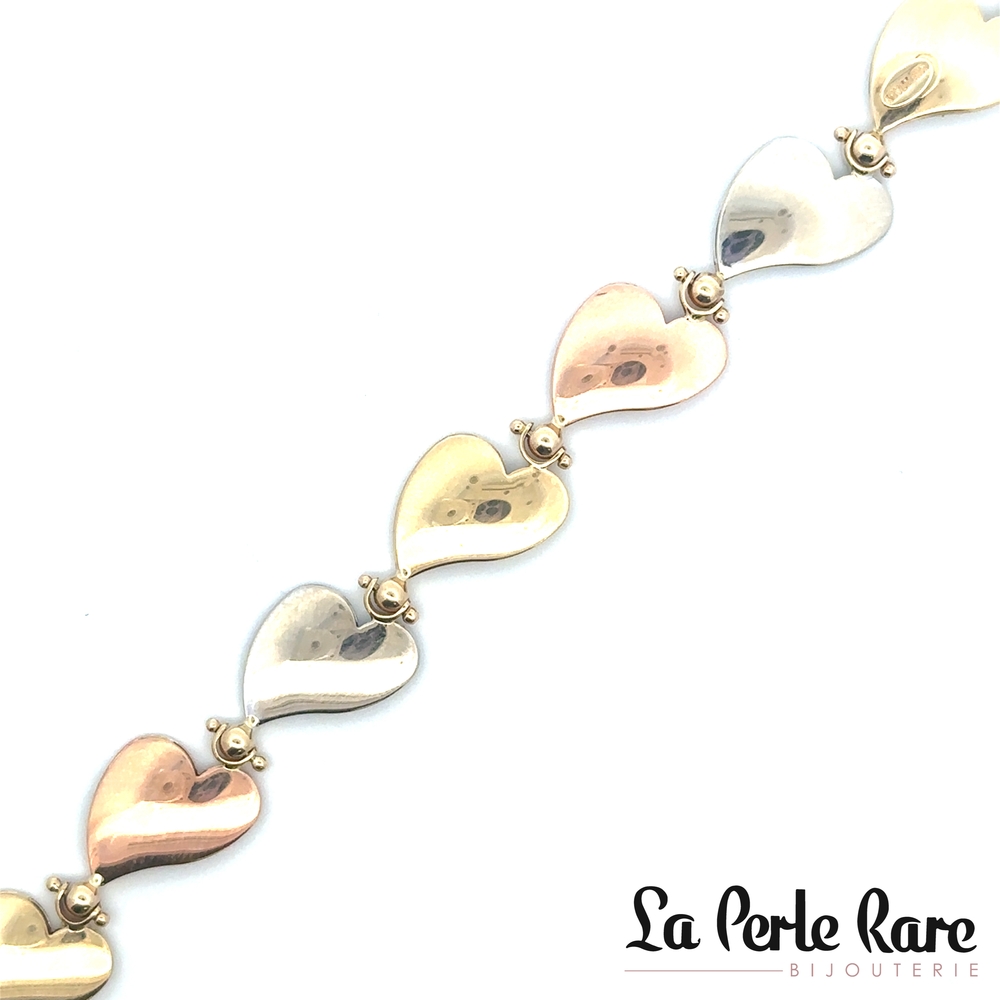 Bracelet coeurs, or 3 tons (jaune/blanc/rose) - 757-7.75 - Exclusivités
