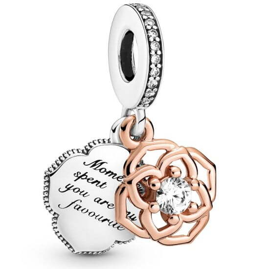 Bille 2 tons rose, émail argenté, cz incolores pandora rose