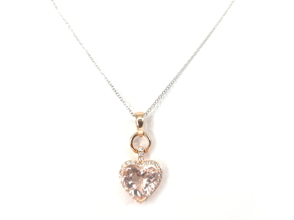 Pendentif coeur, or 2 tons (blanc/rose), morganite, 17 pts dia tot - ZP1019 - Zeghani