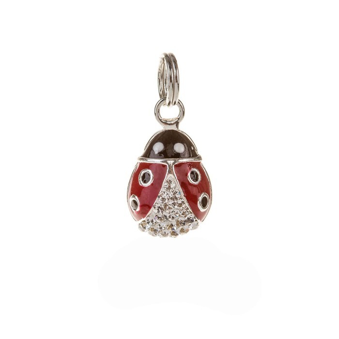 Pendentif coccinelle, argent, zircons, émail rouge/noir - N2152C - Création Gl