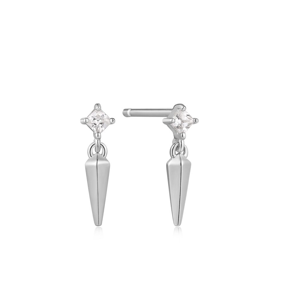 Boucles d'oreilles fixes en argent rhodié avec zircons - E041-03H-W - Ania Haie