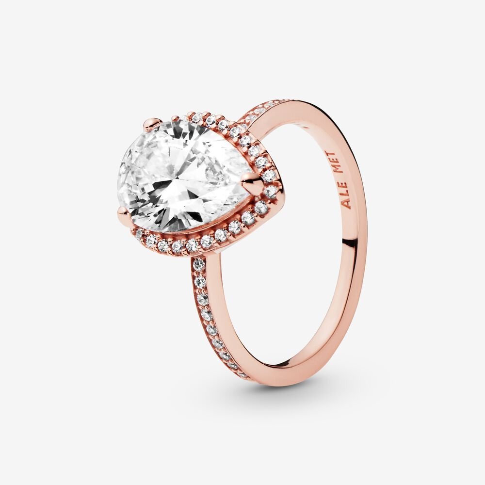 Bague halo en forme de gouttelette, cz, rose - 186251CZ-52 - Pandora