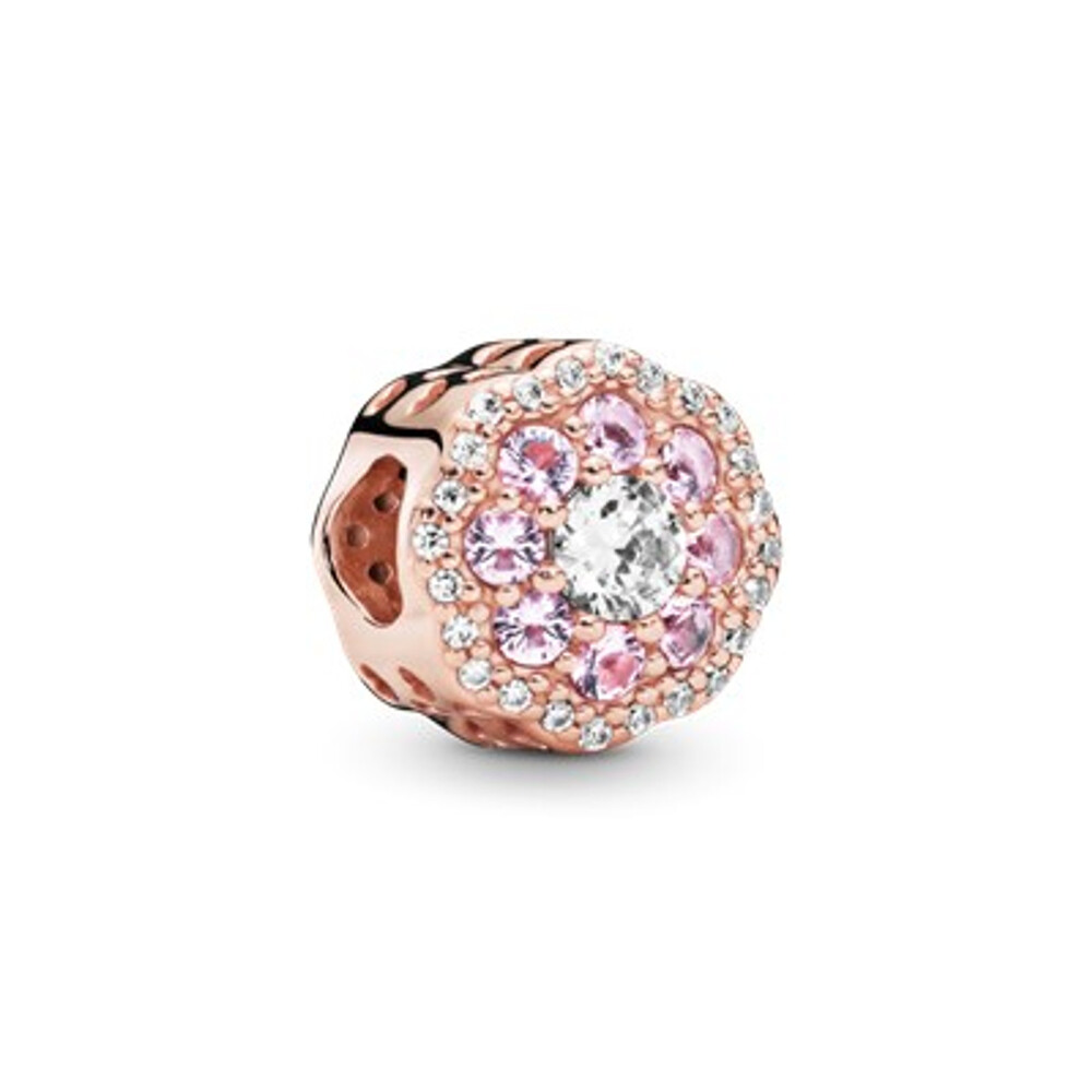 Bille fleur scintillante, métal unique plaqué d'or rose 14 carats, zircons blancs et roses - 787851NPM - Pandora