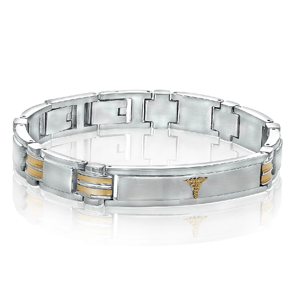 Bracelet médical, acier inoxydable 2 tons (blanc/jaune) - SMAB42 - Italgem Steel