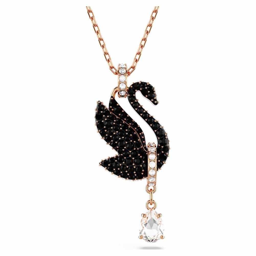 Pendentif cygne, métal rosé, cristaux blancs/noirs - 5678045 - Swarovski