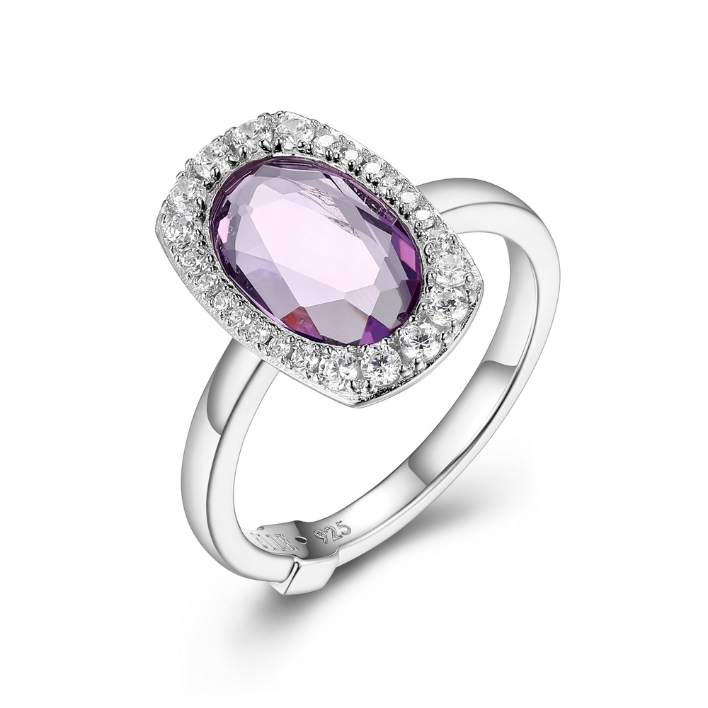 Bague argent rhodié, améthyste, zircons - R4LACD23AC - Elle