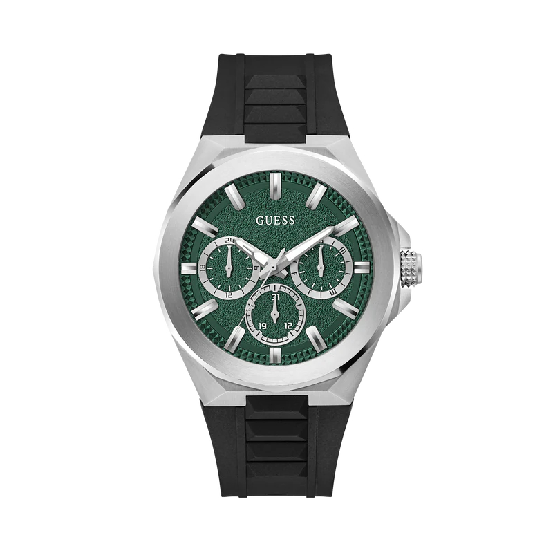 Montre silicone noir, acier inoxydable, fond vert - GW0799G3 - Guess