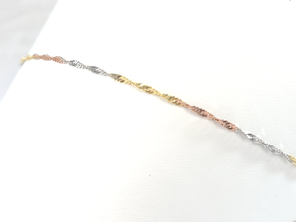 Chaîne cheville singapour or 3 tons (jaune, blanc et rose) 10 carats - H1.703T-10 - Exclusivités