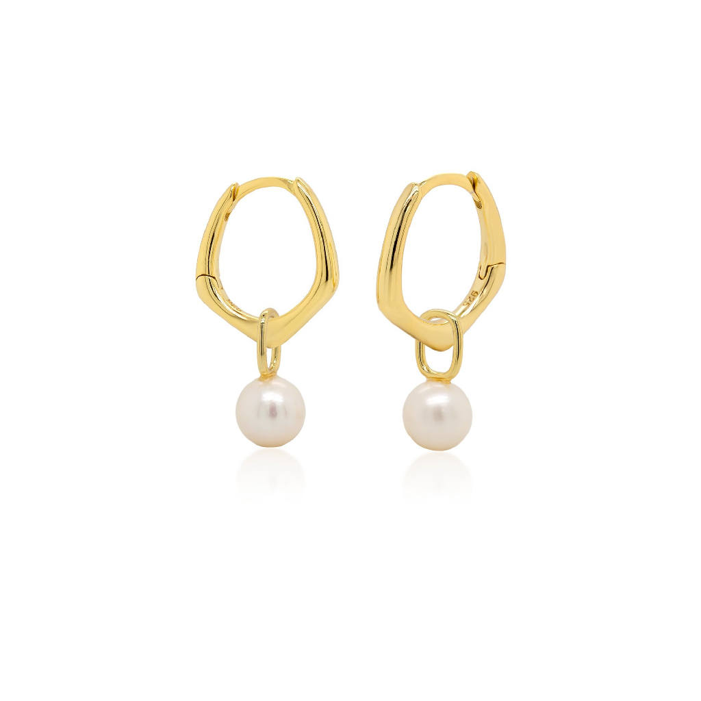 Anneaux de type huggies argent finition or jaune, perles - HUG-1143-G - Exclusivités