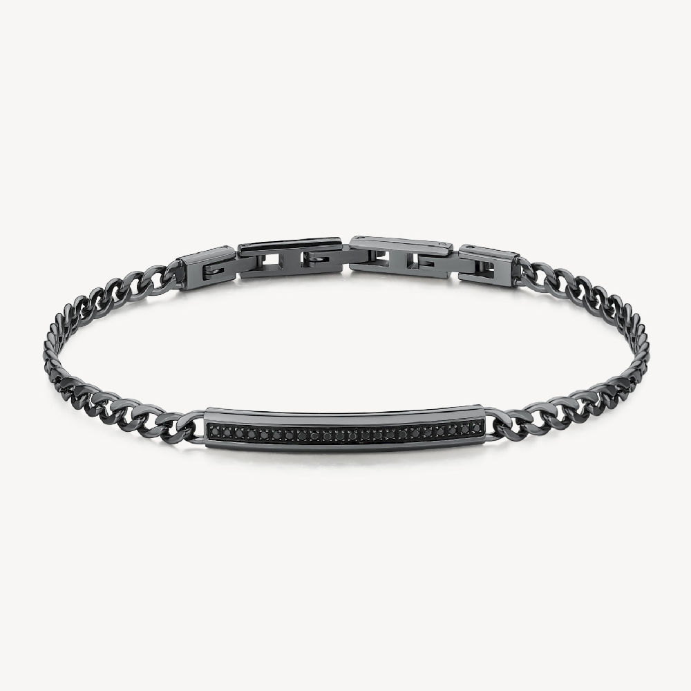 Bracelet gourmette, acier inoxydable noir, zircons noirs - BIK119 - Brosway Italia