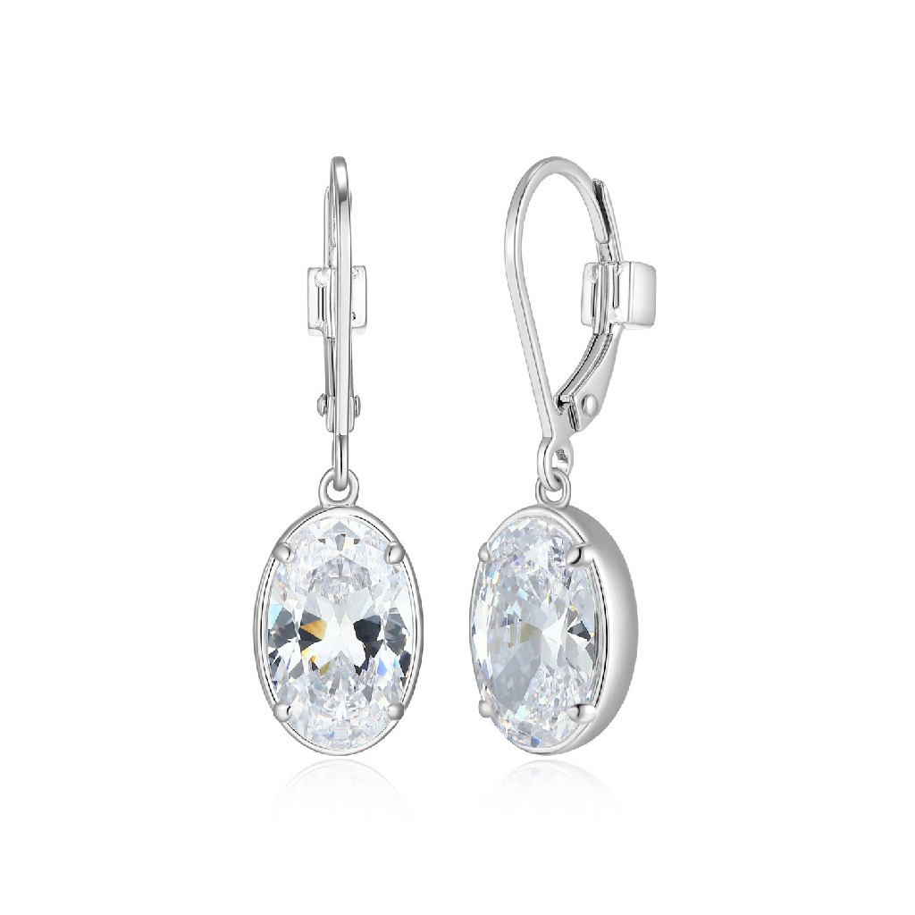 Boucles d'oreilles pendantes argent rhodié, zircons incolores