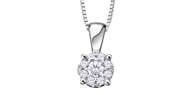 Pendentif solitaire or blanc 10 carats 6 points de diamants Pendentif solitaire or blanc 10 carats 6 points de diamants