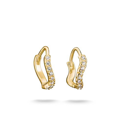 Anneaux de type huggies en forme de vagues, alliage premium plaqué or jaune 18 carats, zircons incolores