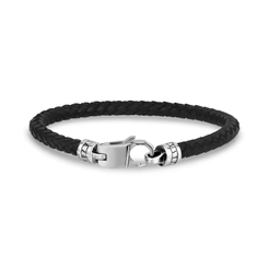 Bracelet cuir noir tressé, acier inoxydable - AS-B419W-8 - Arz Steel