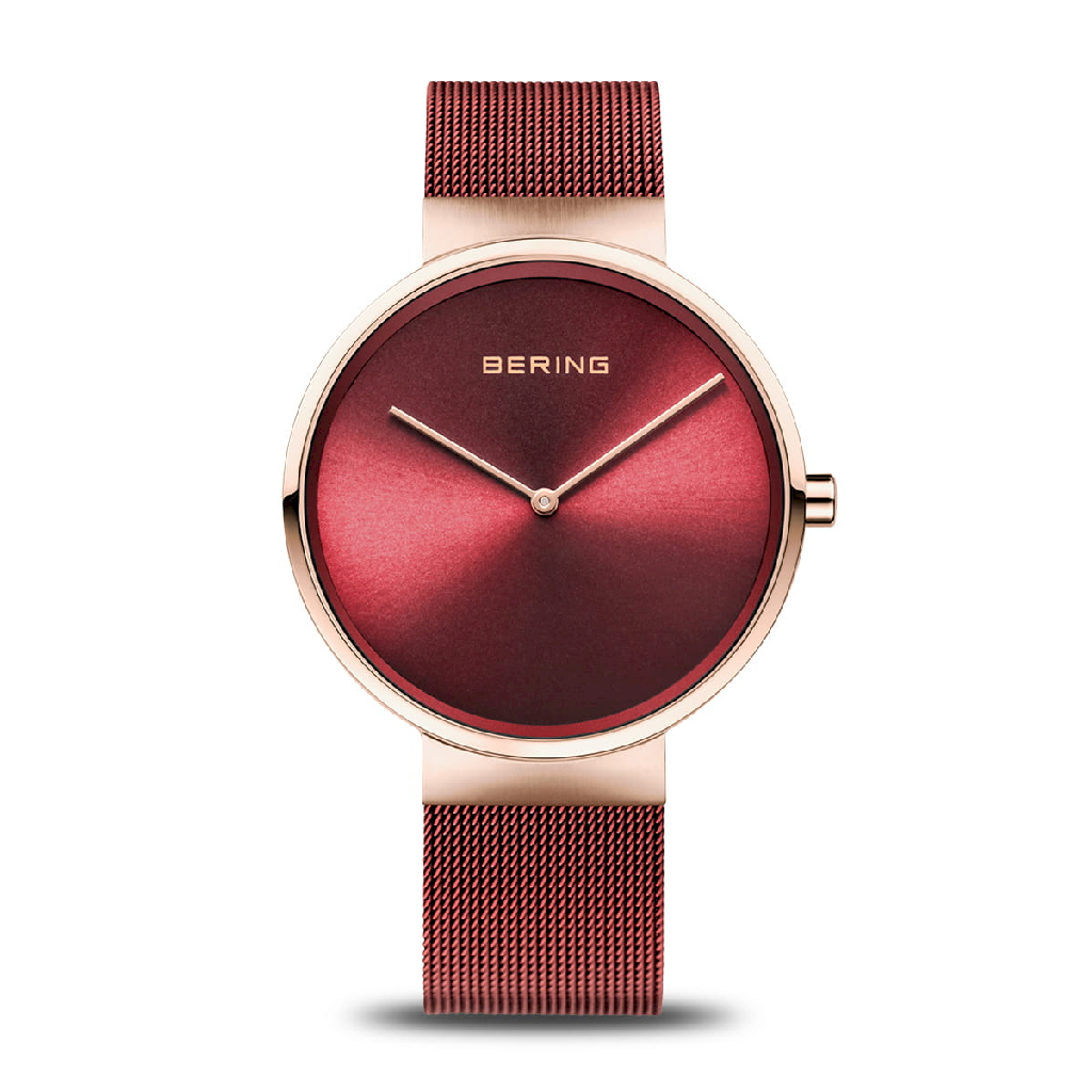 Montre acier inoxydable 2 tons (rouge et rose), fond rouge