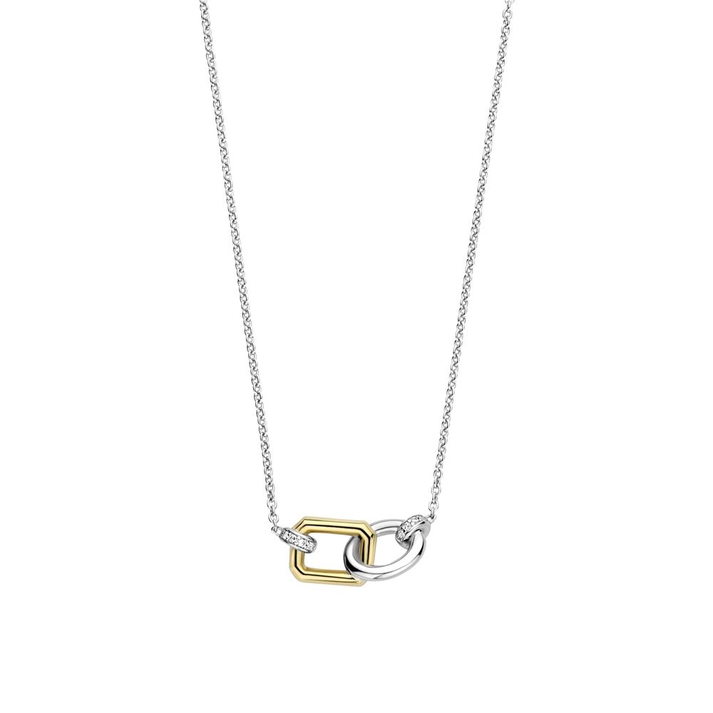 Collier argent 2 tons (blanc/jaune), zircons - 34025ZY-42 - Ti Sento