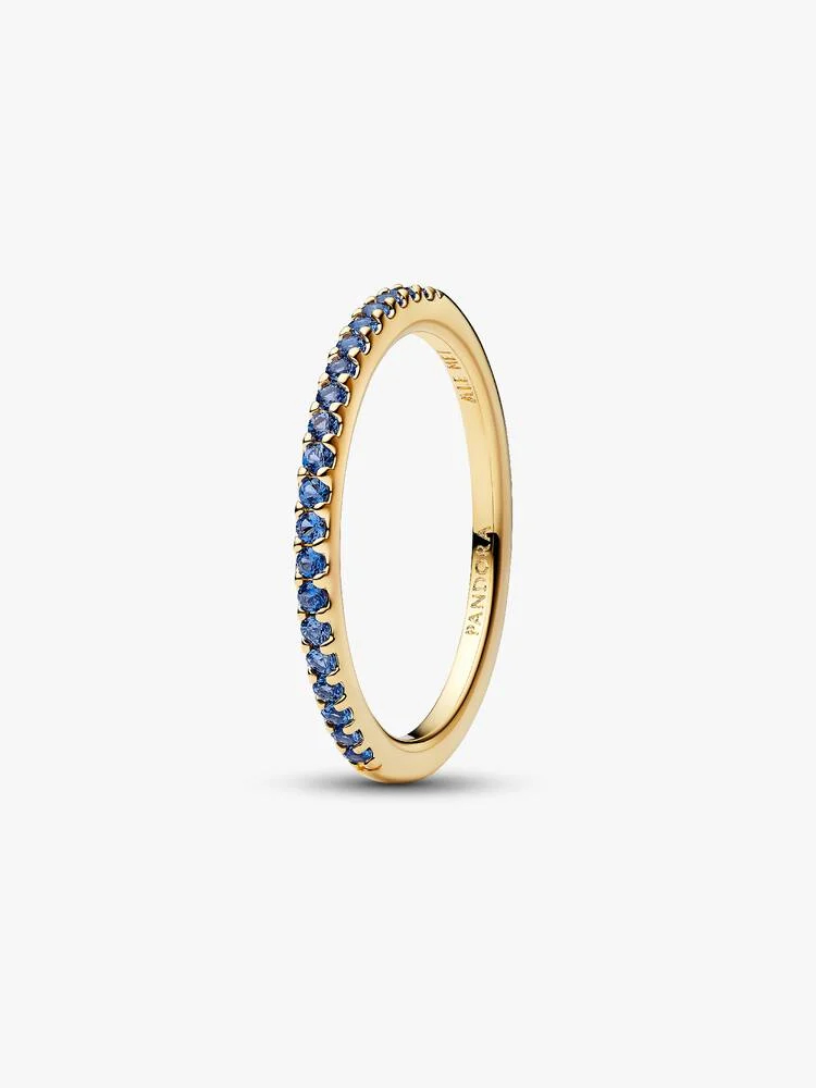 Jonc semi-éternité scintillant, métal unique plaqué d'or 14 carats, cristaux bleus