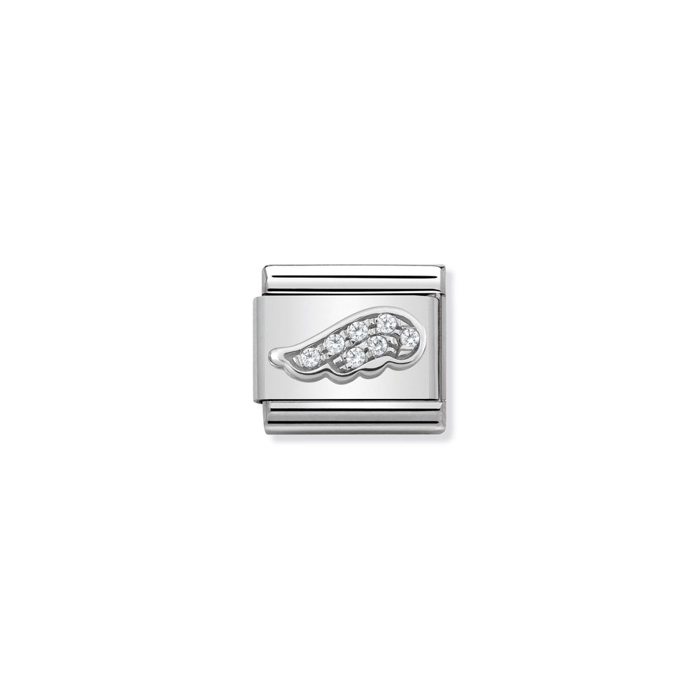 Maille classique ailes, acier inoxydable, argent, zircons incolores - 33030416 - NOMINATION