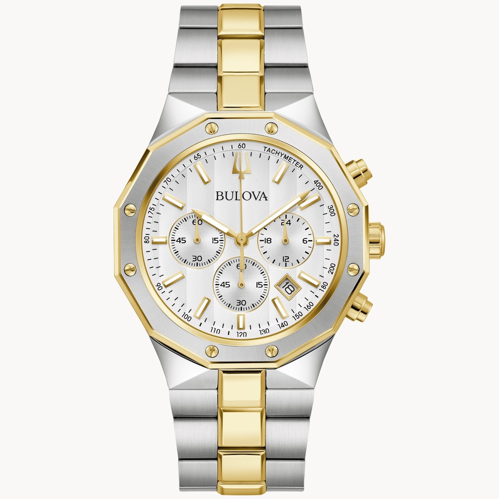 Montre acier inoxydable 2 tons (blanc et jaune), fond blanc - 98B450 - Bulova