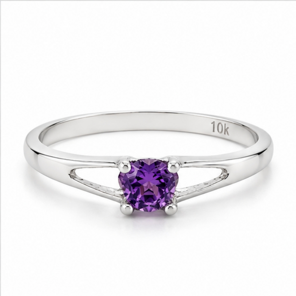 Bague papillon, or blanc 10 carats, zircon mauve foncé