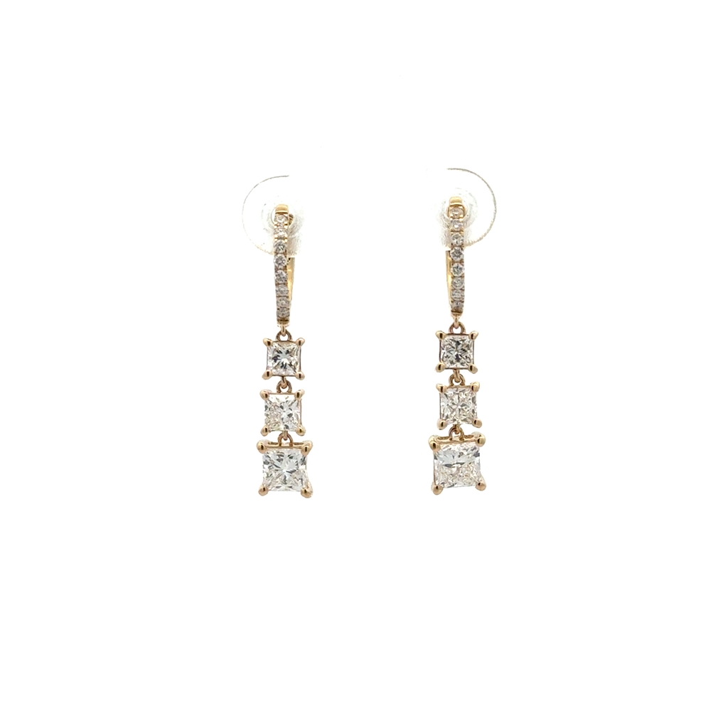 Boucles d'oreilles pendantes or jaune 14 carats, 200 points de diamant de laboratoire total, VS2/FG, certificat