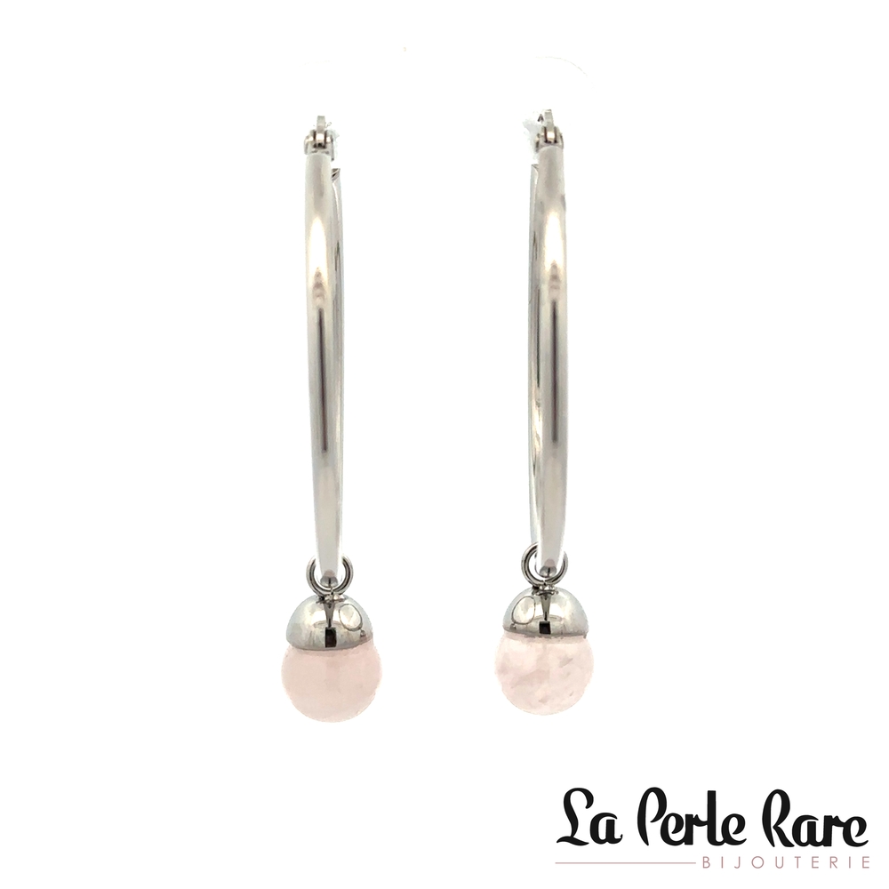 Anneaux acier inoxydable, cristaux roses - 170-ER381771 - Steelx