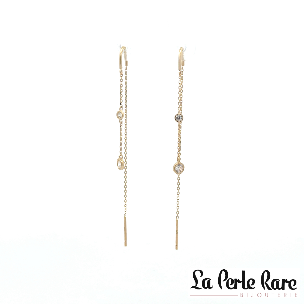 Boucles d'oreilles chaînettes or jaune 10 carats, zircons incolores - PT45807 - Pure Romance