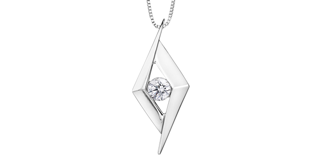 Pendentif or blanc 10 carats, diamant de 21 points, certificat Pendentif or blanc 10 carats, diamant de 21 points, certificat
