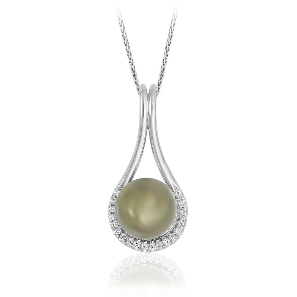 Pendentif or blanc, perle de tahiti, 16 pts dia tot - BP4255MG - Exclusivités