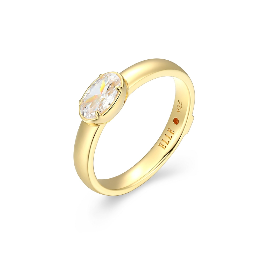Jonc argent finition or jaune, zircon incolore