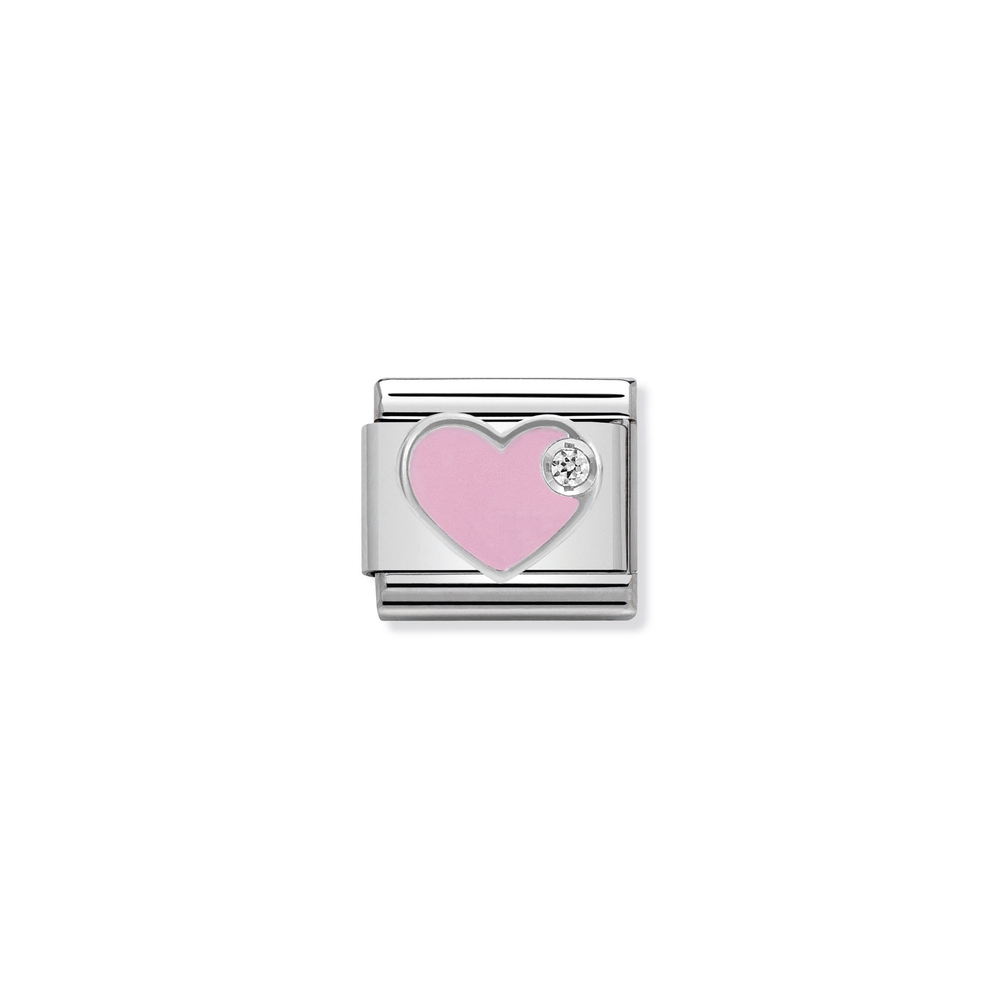 Maille classique coeur, acier inoxydable, argent, zircon incolore, émail rose - 33030502 - NOMINATION