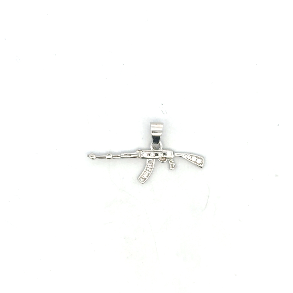 Pendentif AK47, argent rhodié, zircons incolores