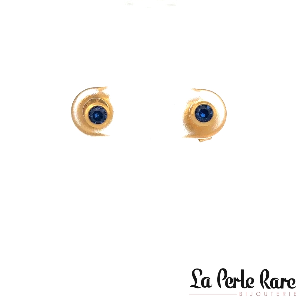 Boucles d'oreilles fixes acier inoxydable doré, zircons bleus foncé - LPR-2715 - Exclusivités