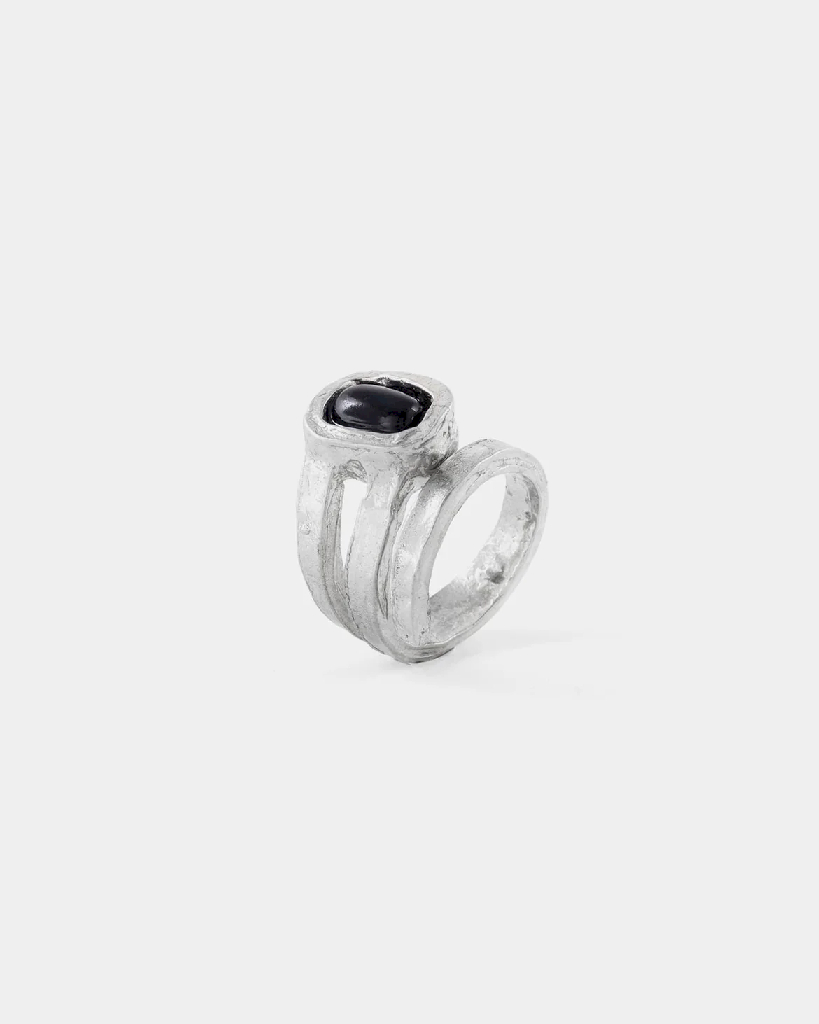 Bague ajustable, étain, verre coloré