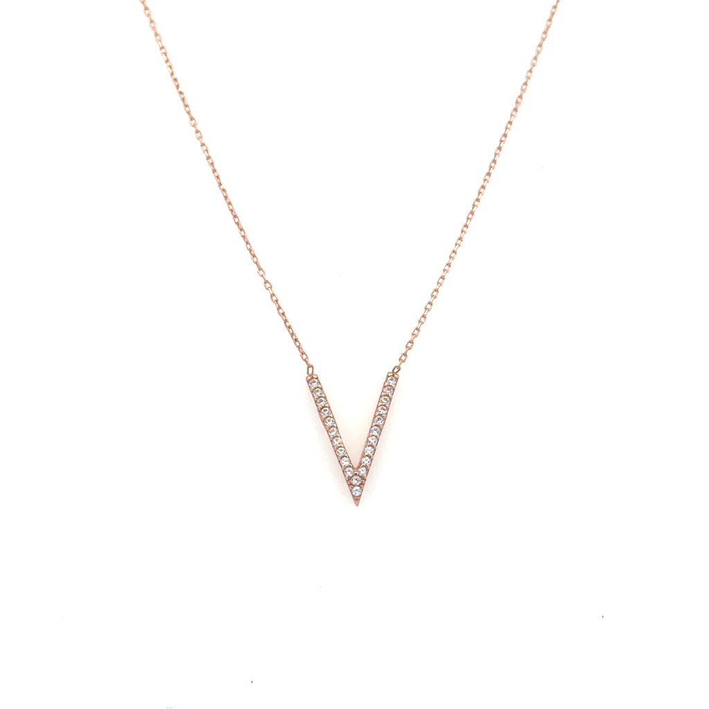Collier en V, or 2 tons (rose et blanc) 10 carats, zircons incolores Collier en V, or 2 tons (rose et blanc) 10 carats, zircons incolores