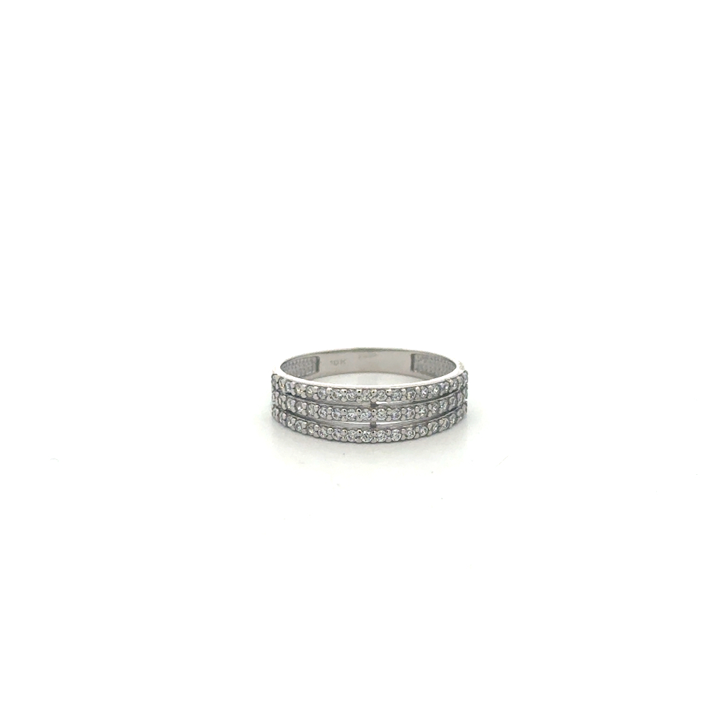 Bague or blanc 10 carats, zircons incolores