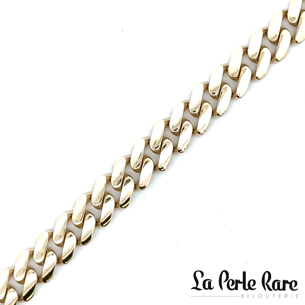 Bracelet mailles cubaine, or jaune 10 carats, fermoir pavé de zircons incolores - BF01-7311-J - Exclusivités