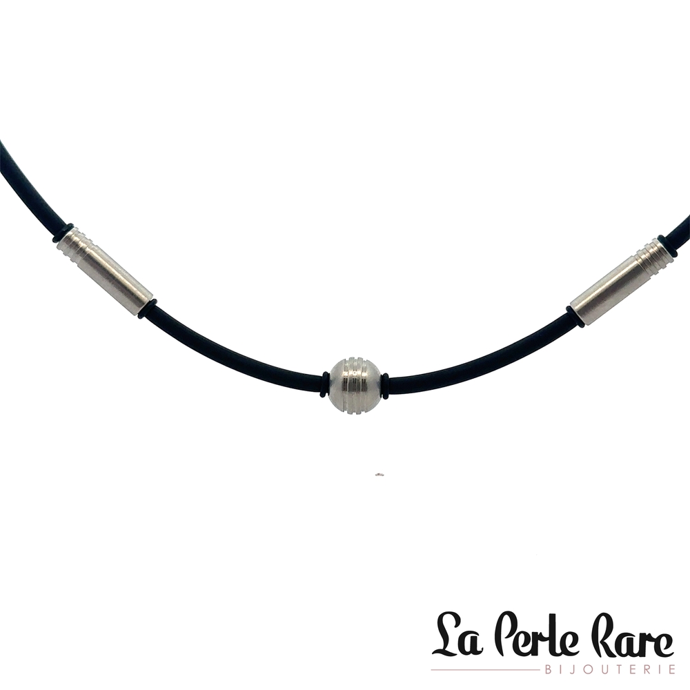 Collier acier inoxydable, silicone noir - 175-4065645 - Steelx