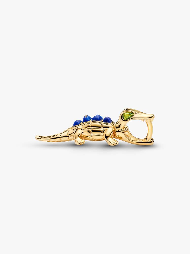 Bille alligator, métal unique plaqué d'or 14 carats, cristaux verts, lapis-lazuli synthétique
