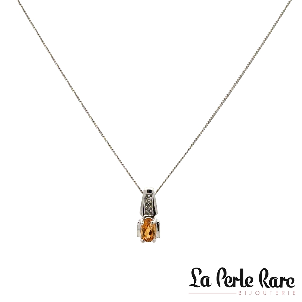 Pendentif or blanc 10 carats, citrine, 1 point de diamant total - DX261CI - Corona