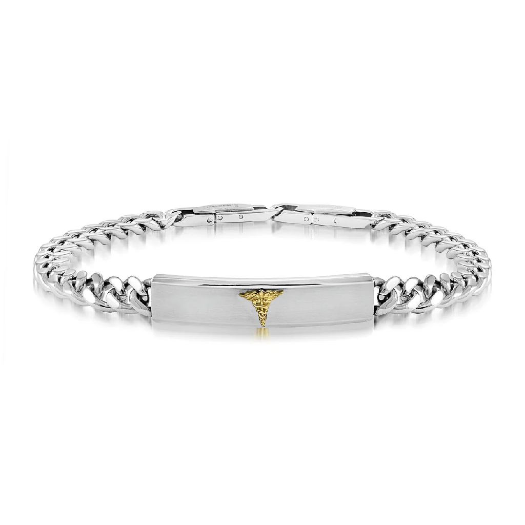 Bracelet médical, acier 2 tons (blanc/jaune) - SMAB35 - Italgem Steel