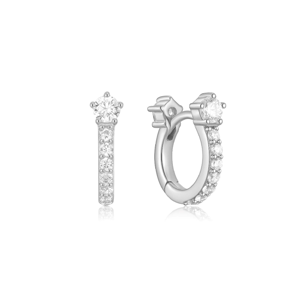 Anneaux de type huggies argent rhodié, zircons incolores - E066-04H - Ania Haie