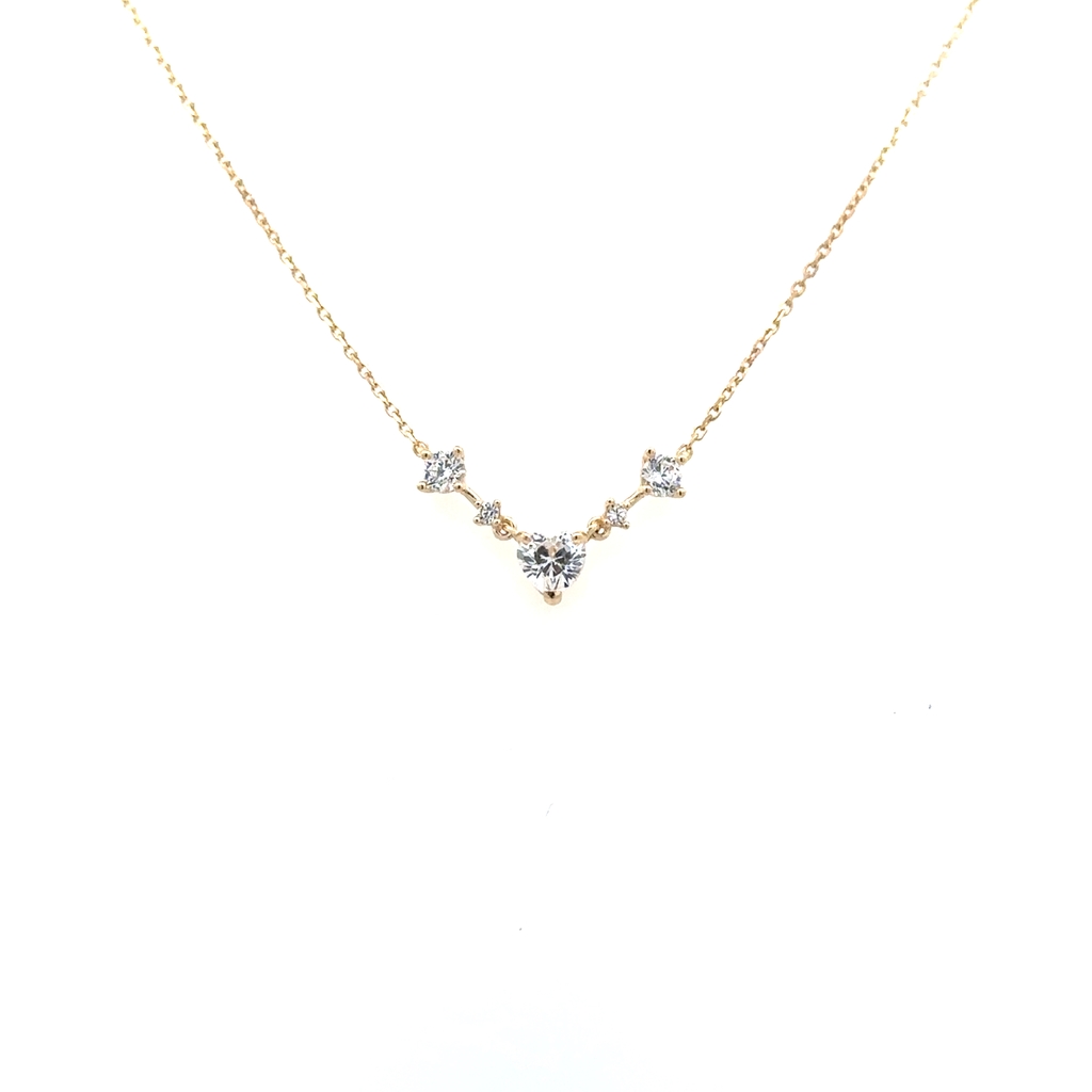 Collier coeur, or jaune 10 carats, zircons incolores - GA49860 - Pure Romance