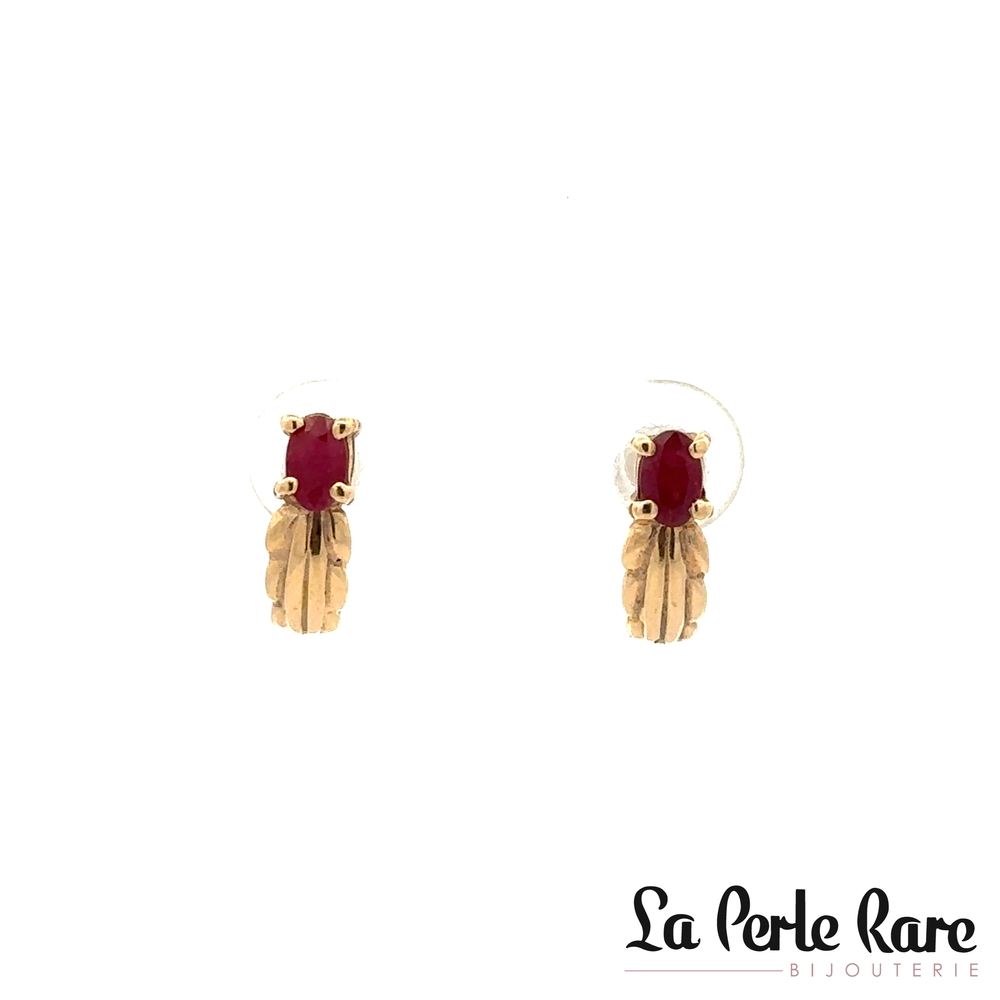 Boucle d'oreille fixe or jaune 10kt et rubis véritable - LPR-2064 - Exclusivités
