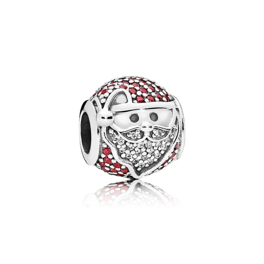 Bille joyeux Père Noël scintillant, argent, zircons rouges et blancs