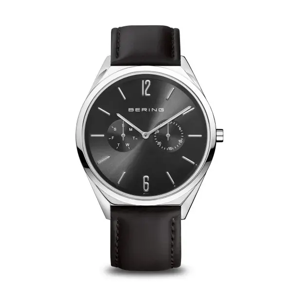 Montre cuir noir, acier, fond noir - 17140-402 - Bering